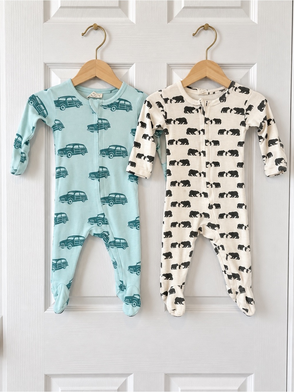 Kate Quinn 0-3M Organic Cotton Footie Pajamas Bear Car Print 2 Piece Bundle